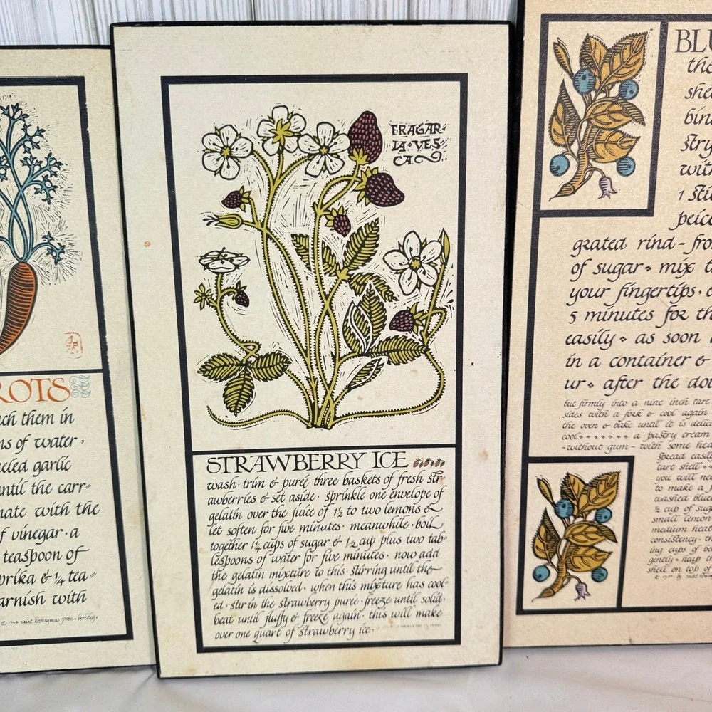 Vintage Saint Hieronymus Press Recipe Wall Plaques Set of 3 Kitschy Decor Art